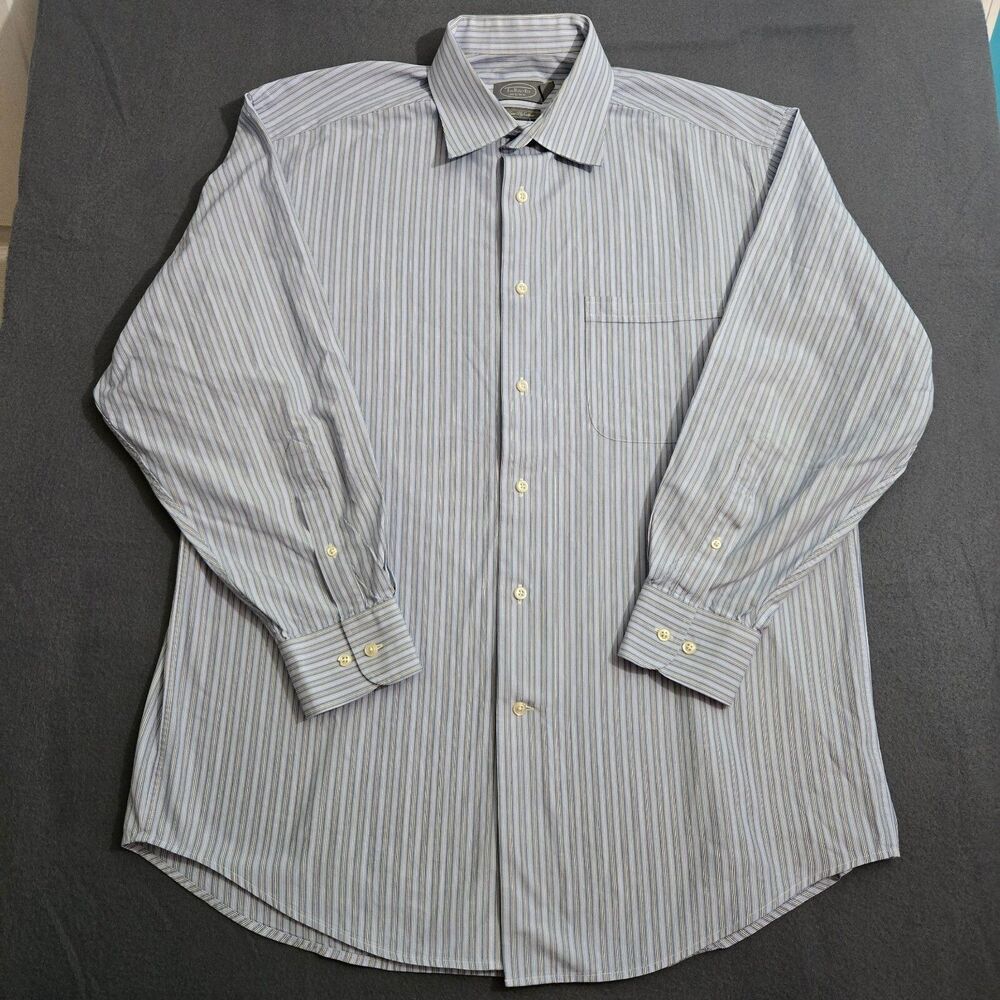 Talbots Dress Shirt Men 15.5 32/33 Blue Stripe 100% 2 Ply Cotton Button Up
